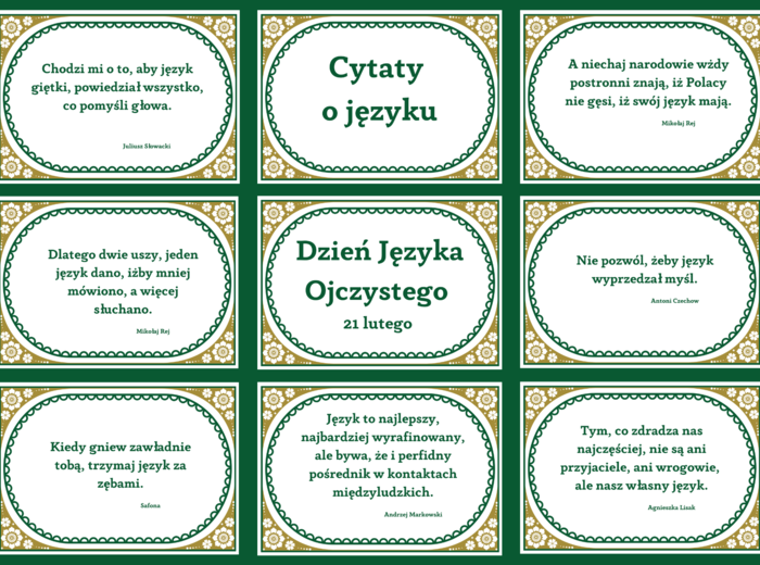 DZIEŃ JĘZYKA OJCZYSTEGO – cytaty – GAZETKA – 21 str. – fiszki – biblioteka - wersja 1