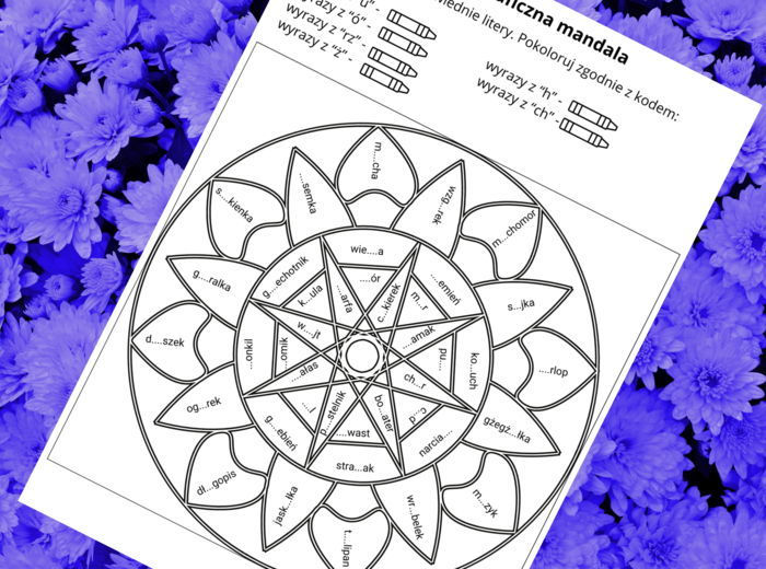 ORTOGRAFICZNA mandala - wyrazy z Ó-U, CH-H, RZ-Ż - ortografia