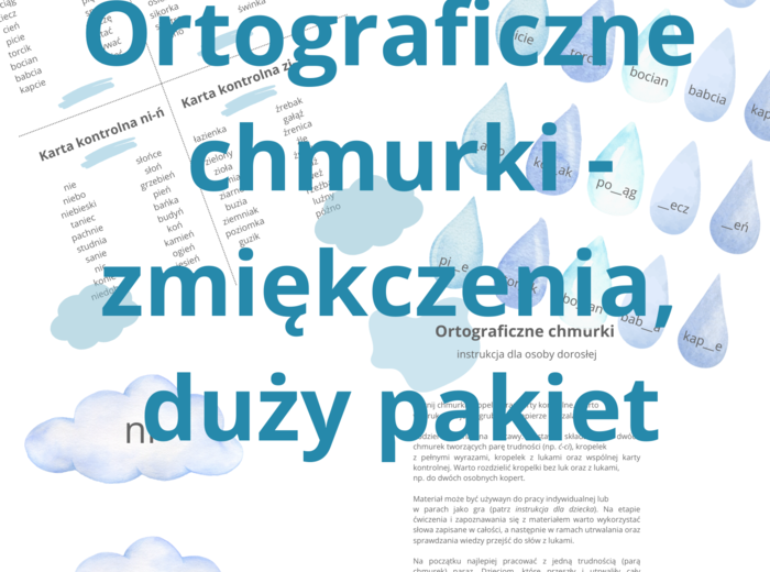 Ortograficzne chmurki - zmiękczenia. Materiał do pracy i gra.
