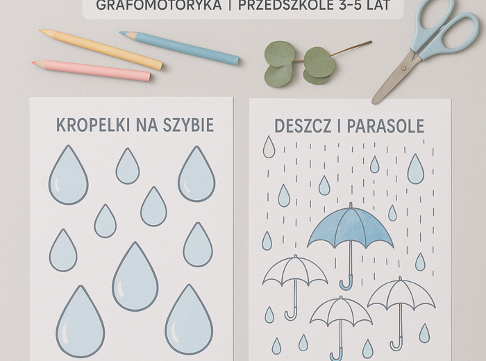 Kropelki na szybie – karta pracy do rysowania po śladzie