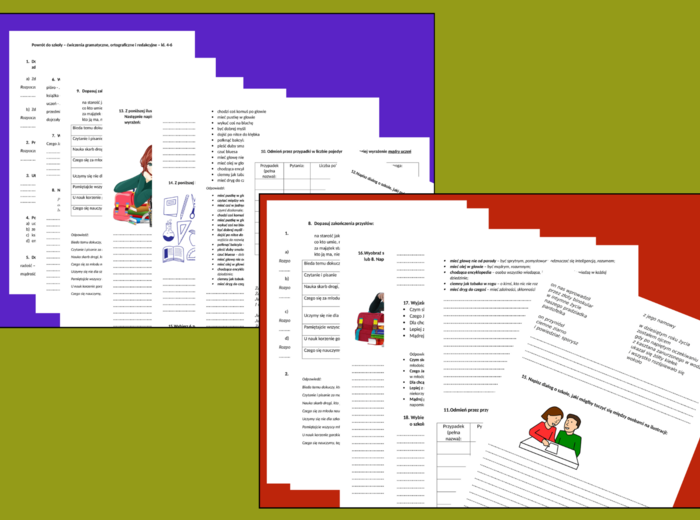 POWRÓT DO SZKOŁY – ćwiczenia gramatyczne, ortograficzne, redakcyjne – gramatyka- ortografia - kl. 4-6 oraz kl. 7-8 – szkoła - ZESTAW