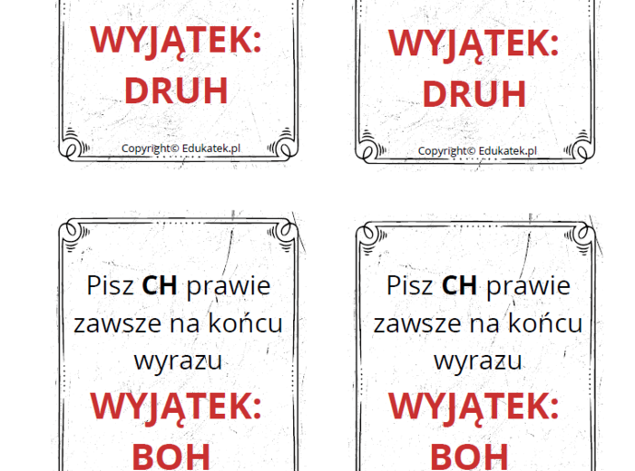Memory ortograficzne – zasady pisowni ch-h (wersja czarno-biała)