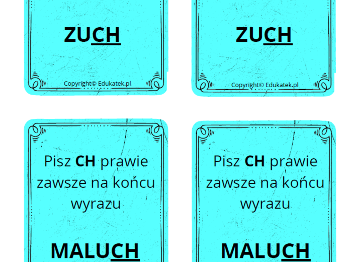 Memory ortograficzne – zasady pisowni ch-h (wersja kolorowa)