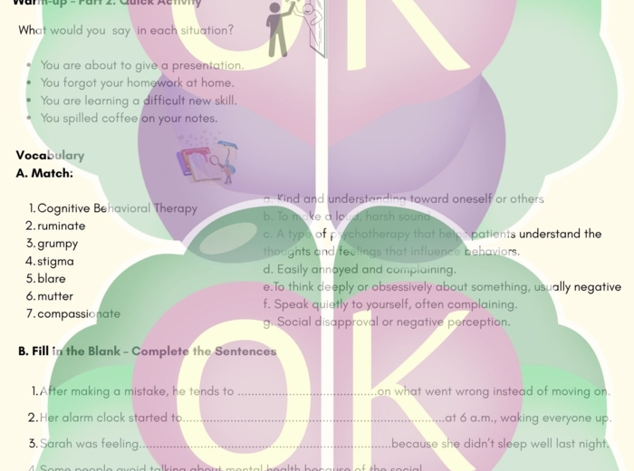 🧠 Positive Self-Talk – Learning English with Motivation (Poziom B1–B2, 6 stron)pozytywne myślenie, self-talk, motywacja, lekcja angielskiego, dyskusja, pisanie, słownictwo, kreatywność, B1–B2, zadania dla uczniów, refleksja, aktywność grupowa.positive se