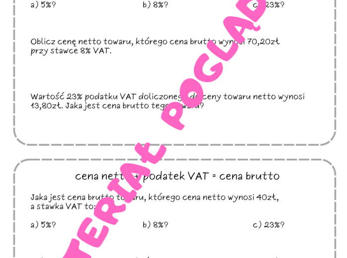 Szybkie karteczki - karty pracy z procentów. Klasa 6. Klasa 7. Klasa 8