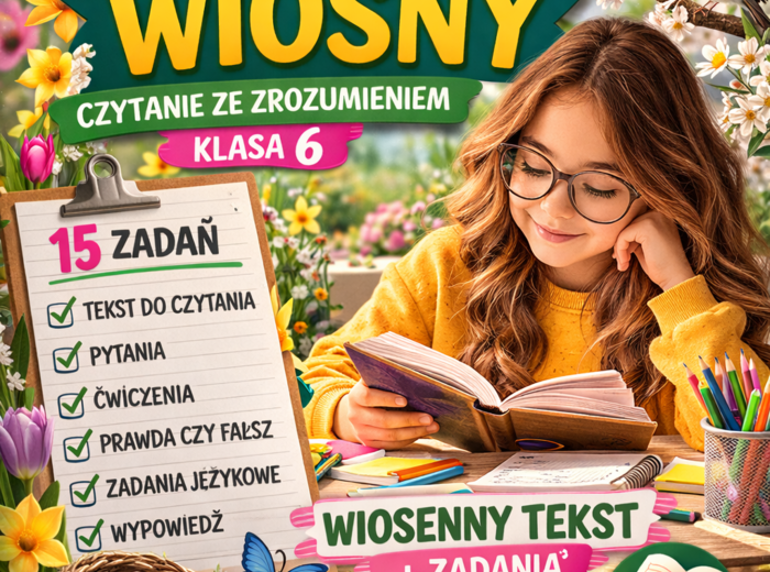🌷 Pierwsze oznaki wiosny – czytanie ze zrozumieniem (klasa 6) | karta pracy + 15 zadań