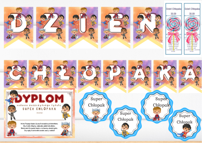 Dzień Chłopaka - Girlanda, Dyplom, zakładki i ordery