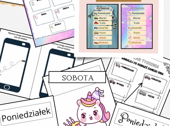 Dni tygodnia z jednorożcami i samochodami