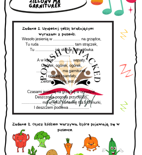 Piosenka "Ogórek, ogórek" karta pracy