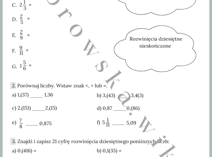 Rozwinięcia dziesiętne - karta pracy