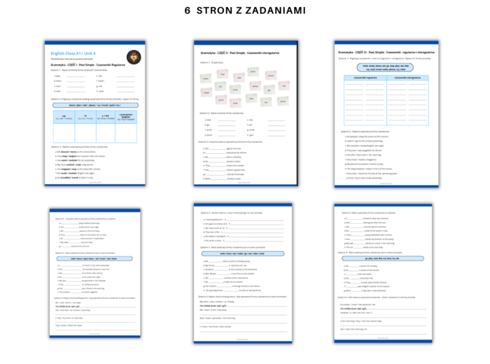 Gramatyka dla klasy 5, Język angielski. Zdania twierdzące Past Simple czasowniki regularne i nieregularne English Class A1+ Unit 6 Dodatkowe i różnorodne ćwiczenia powtórzenie