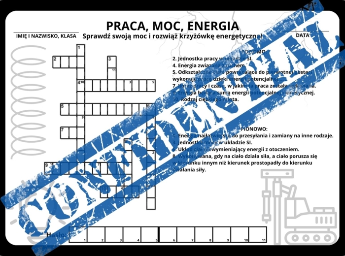 Praca, moc, energia - krzyżówka