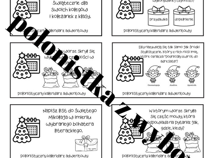 Polonistyczny kalendarz adwentowy, świąteczne wyzwanie dla uczniów 5-8 klasa SP