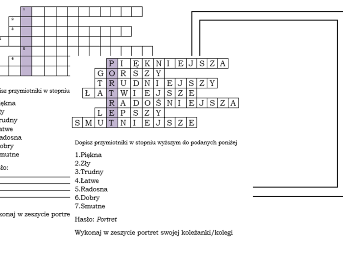 Logogryf dla klasy 2 z hasłem Portret