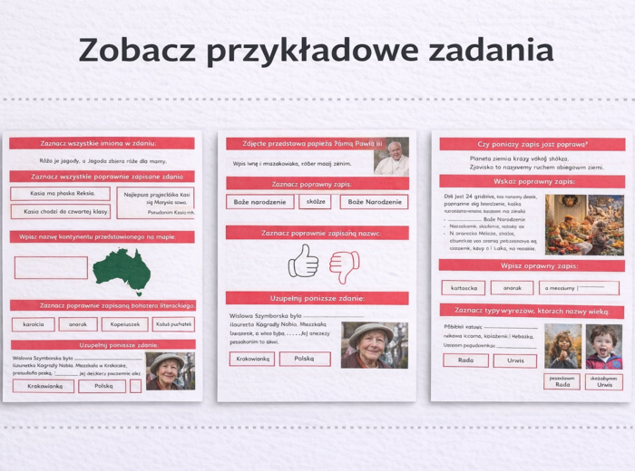 WIELKA I MAŁA LITERA [Karta pracy, sprawdzian]