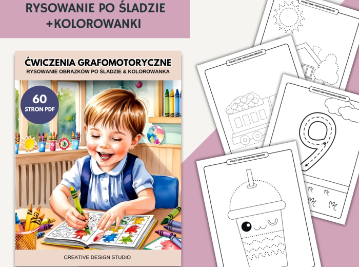Ćwiczenia Grafomotoryczne. Rysowanie po Śladzie & Kolorowanki. 60 STRON PDF