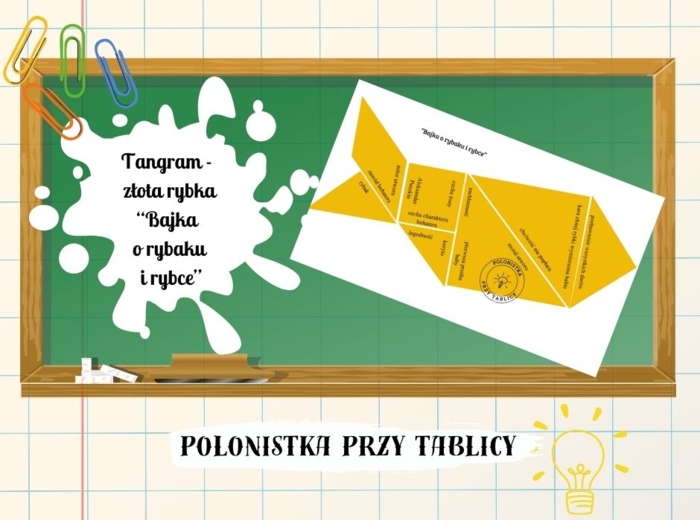 "Bajka o rybaku i rybce" Puszkin Tangram złota rybka (kolor biały) wydruk eco