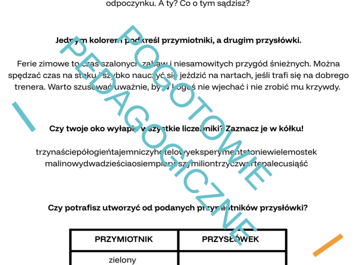 Zadania dla bystrzaków - części mowy, cząstka nie, przysłówek