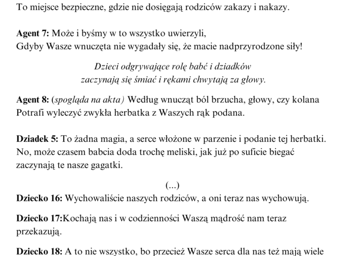 Scenariusz z okazji DNIA BABCI I DZIADKA, skecz+podziękowania i życzenia; przedszkole i klasy 1-3