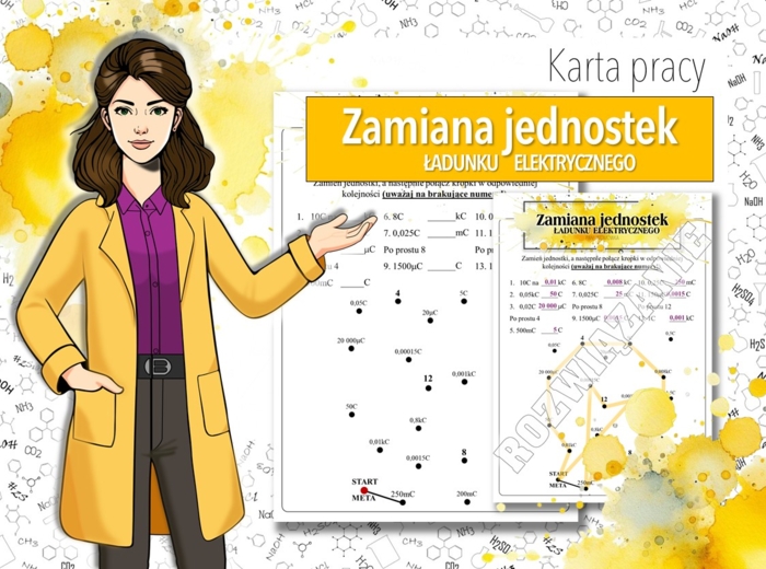 Klasa 7. Klasa 8. Fizyka. Zamiana jednostek. Ładunek elektryczny. Połącz kropki. Karta pracy. Zadanie.