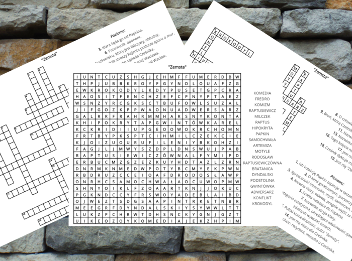 "ZEMSTA" – krzyżówka, wykreślanka – lektury obowiązkowe kl.7-8