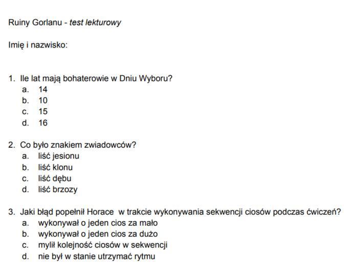 Zwiadowcy - test lekturowy