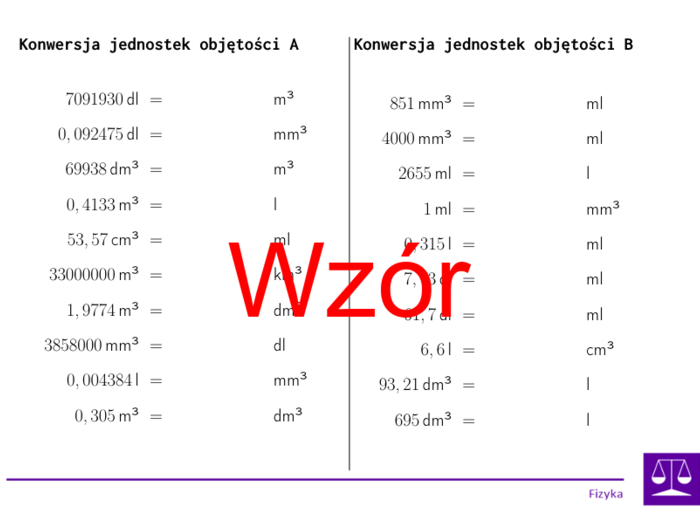 Konwersja jednostek objętości | matematyka | 26 kolumn