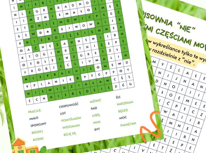 Pisownia "nie" z różnymi częściami mowy - wykreślanka