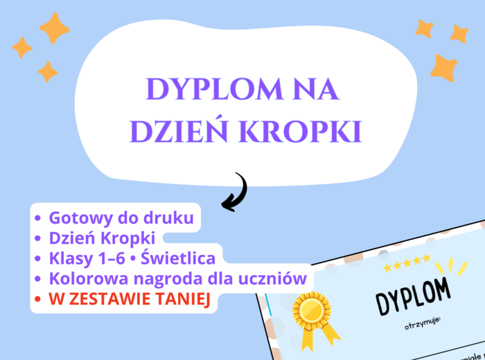 Dyplom „Jestem kreatywny!” 🔴✨ – Dzień Kropki, klasy 1–6, świetlica, godzina wychowawcza