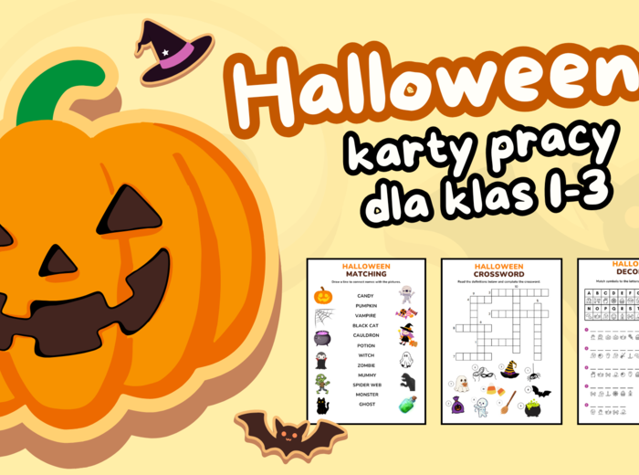 Słówka na HALLOWEEN - Karty pracy z angielskiego dla klas 1-3 (wykreślanki, kodowanie, krzyżówka, kolorowanki i WIĘCEJ!)