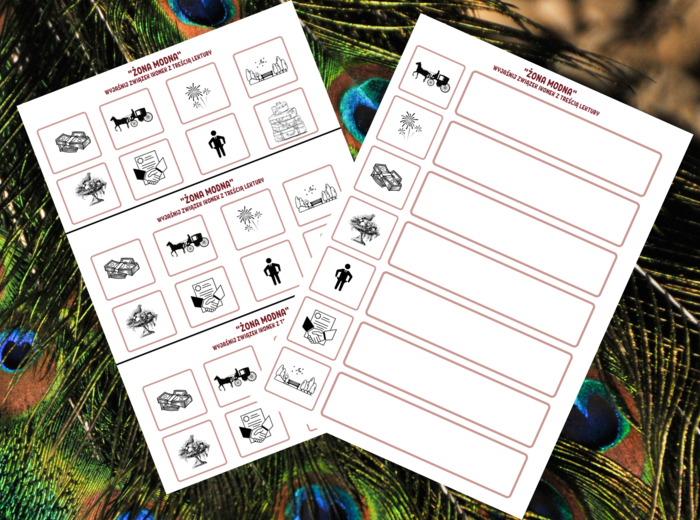 „ŻONA MODNA” – ikonki – wklejki – karta pracy – lektury 7-8