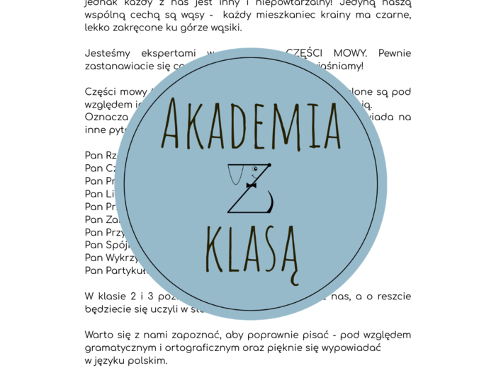 DRUŻYNA CZĘŚCIAKÓW, CZYLI CZĘŚCI MOWY DLA KLAS 2-3