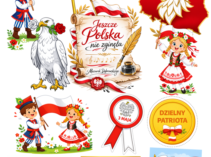 Święto Konstytucji 3 Maja – karty obrazkowe A4 + kotyliony i medale do druku