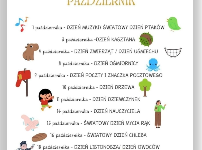 PAKIET MATERIAŁÓW NA PAŹDZIERNIK WEDŁUG KALENDARZA ŚWIĄT I DNI NIETYPOWYCH.