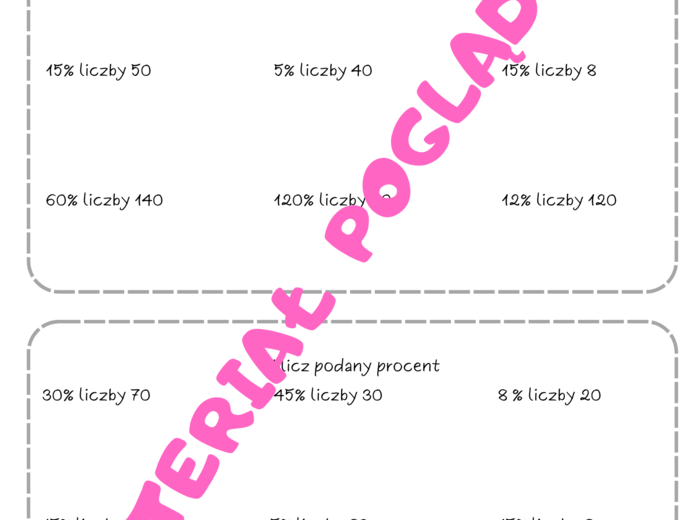 Szybkie karteczki - karty pracy z procentów. Klasa 6. Klasa 7. Klasa 8