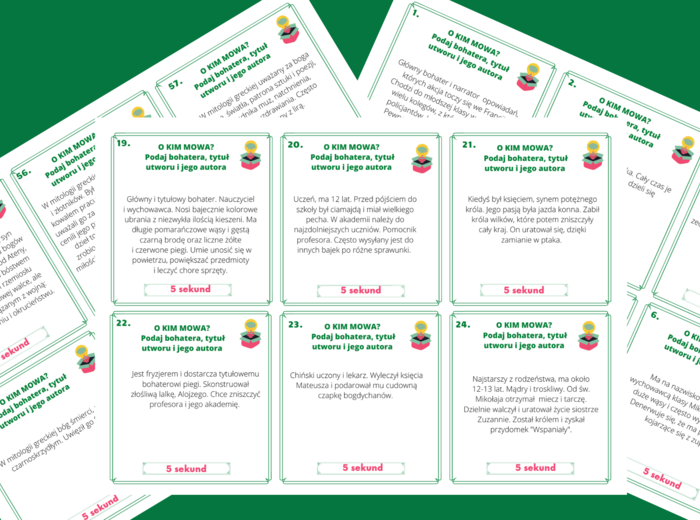 O KIM MOWA? – bohaterowie – LEKTURY OBOWIĄZKOWE – kl. 4-6 – gra „5 sekund” + odpowiedzi