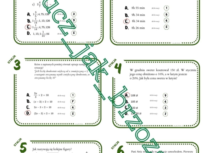 Powtórzenie wiadomości po klasie 6, klasa 7, stacje zadaniowe, praca w grupach