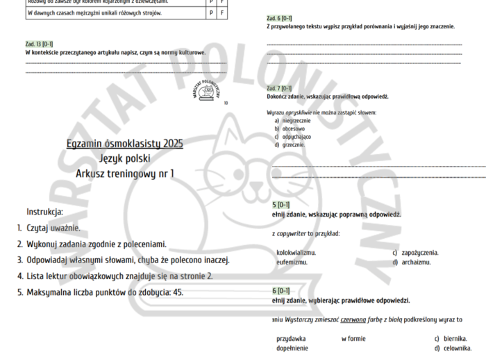 Egzamin ósmoklasisty 2025: język polski - przykładowy arkusz nr 1 / ZAKTUALIZOWANY ZGODNIE ZE ZMIANAMI Z 23.08