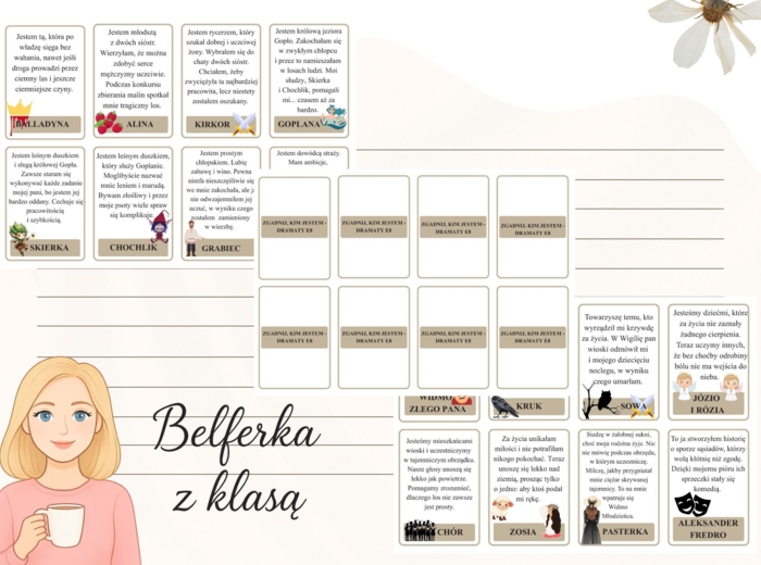Gra edukacyjna „Zgadnij, kim jestem” – bohaterowie dramatów egzamin ósmoklasisty, "Balladyna", "Zemsta", "Dziady" cz. II