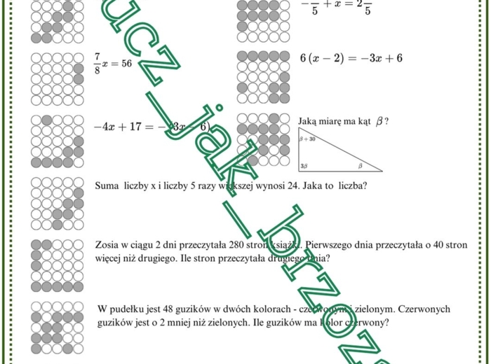Równania, rozwiązywanie zadań tekstowych za pomocą równań, karta pracy, kodowanie, praca w grupach, klasa 7