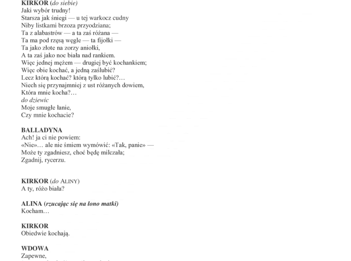 Sprawdzian po omówieniu lektury Balladyna