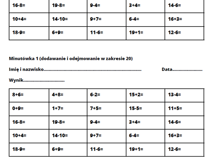Trening dodawania i odejmowania