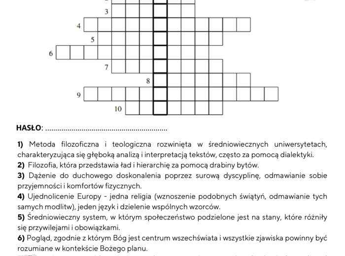 Krzyżówka - średniowiecze