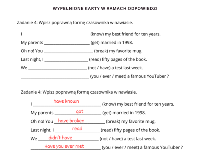 Gramatyka klasa 7: czasy Past Simple vs. Present Perfect
