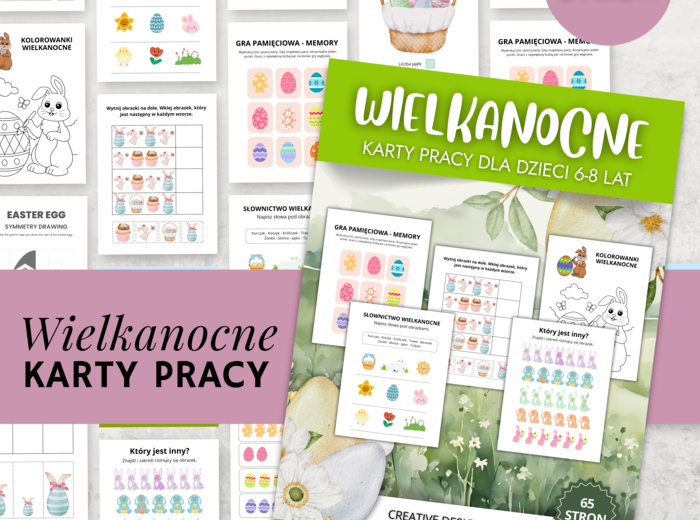 Wielkanocne Karty Pracy 🐣🌷🌺65 stron PDF 6zł