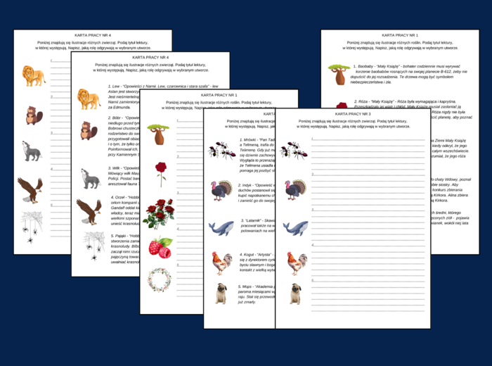 ZWIERZĘTA i ROŚLINY w lekturach z kl. 4-8 - LEKTURY - ikonki - powtórka - egzamin + ODPOWIEDZI - 6 str.