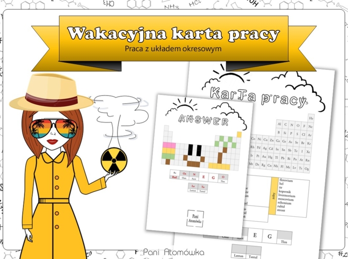 Klasa 7, 8. Chemia. Praca z układem okresowym. Wakacyjna karta pracy. LATO. Wakacje.