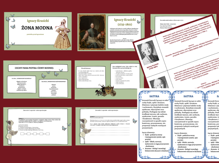 Ignacy Krasicki ŻONA MODNA – prezentacja + 2 wklejki – wklejka – egzamin – powtórzenie
