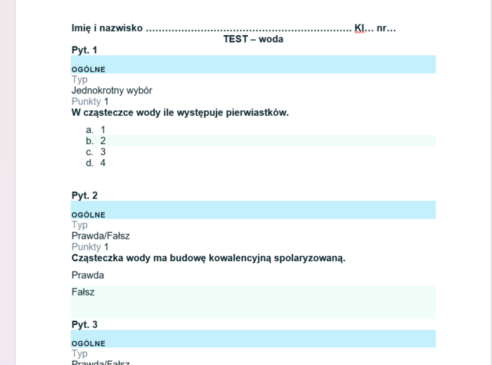 Test - woda i roztwory