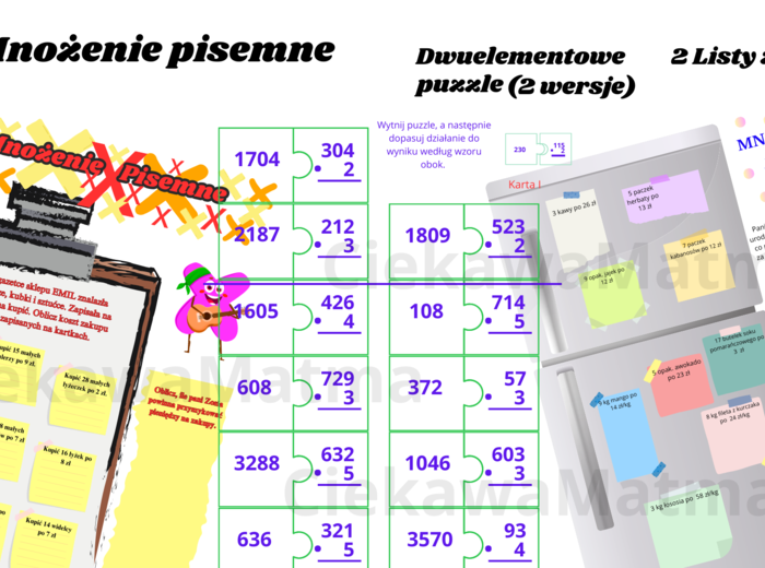 Mnożenie pisemne przez liczby jednocyfrowe - karty pracy